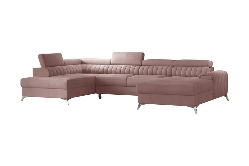 Kamran Bäddsoffa m. Divan och Schäslong med Förvaring - Rosa - Möbler - Vardagsrum - Bäddsoffor - U bäddsoffa