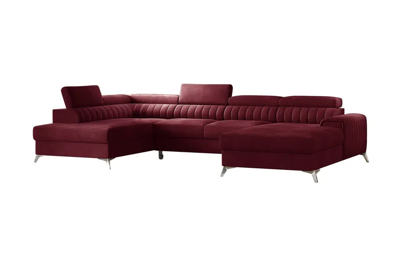 Kamran Bäddsoffa m. Divan och Schäslong med Förvaring, Vinröd