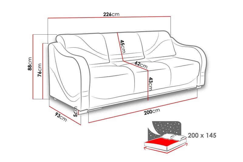 KARMEN Bäddsoffa 226x93x88 cm - Grå/Vit - Möbler - Vardagsrum - Bäddsoffor