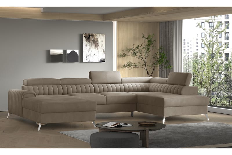 Katashi Bäddsoffa m. Divan och Schäslong med Förvaring Beige - Möbler - Vardagsrum - Bäddsoffor - U bäddsoffa
