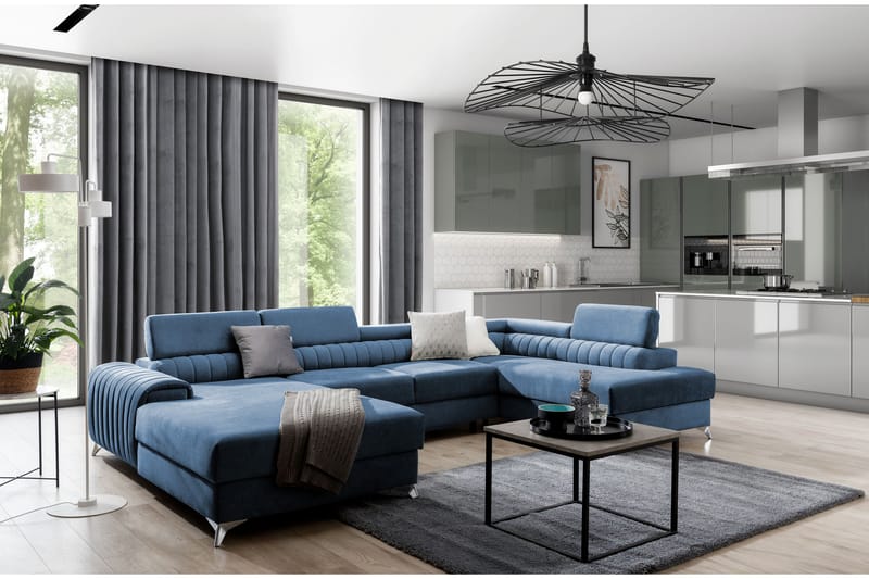 Katashi Bäddsoffa m. Divan och Schäslong med Förvaring Blå - Möbler - Vardagsrum - Bäddsoffor - U bäddsoffa