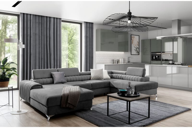 Katashi Bäddsoffa m. Divan och Schäslong med Förvaring Grå - Möbler - Vardagsrum - Bäddsoffor - U bäddsoffa