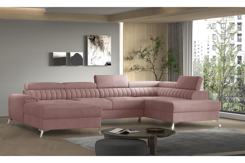 Katashi Bäddsoffa m. Divan och Schäslong med Förvaring Rosa - Möbler - Vardagsrum - Bäddsoffor - U bäddsoffa