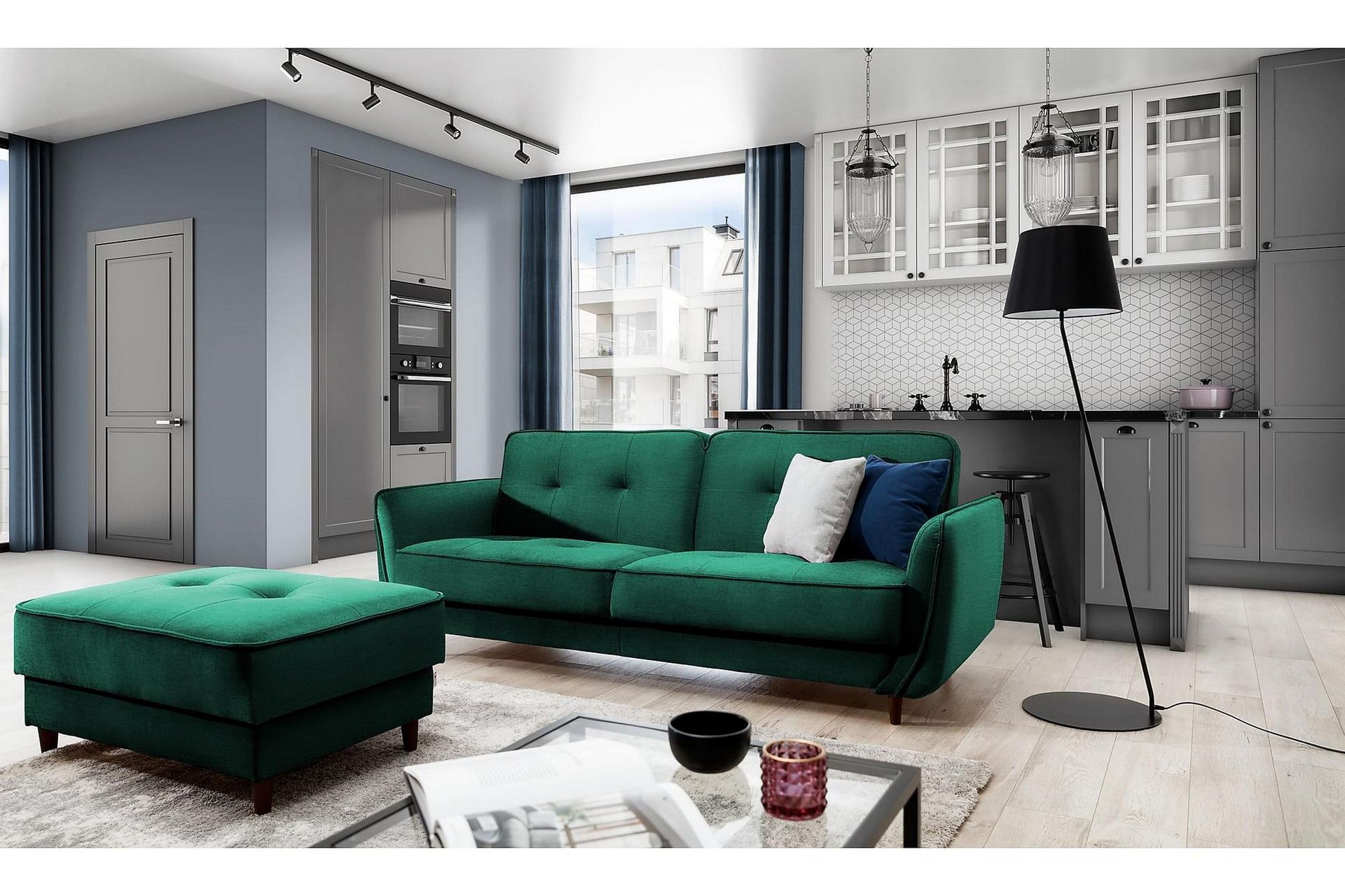 Katsuya B&auml;ddsoffa 3-sits - M&ouml;rkgr&ouml;n