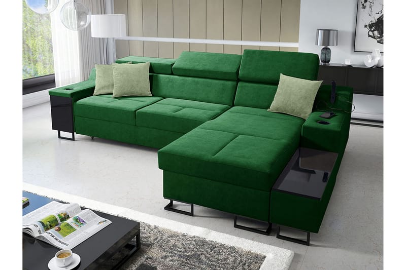 Kazumi Bäddsoffa m. Divan Förvaring 3-sits 226x127 Grön - Grön - Möbler - Vardagsrum - Bäddsoffor