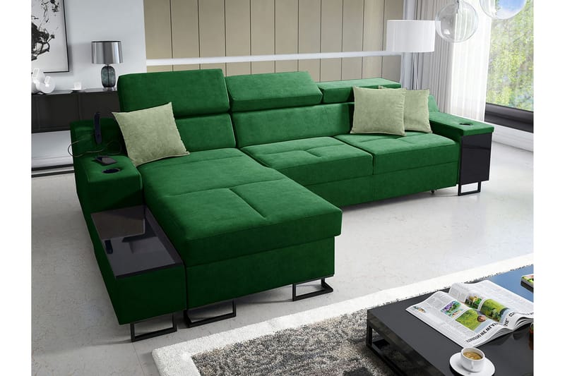 Kazumi Bäddsoffa m. Divan Förvaring 3-sits 226x127 Grön - Grön - Möbler - Vardagsrum - Bäddsoffor