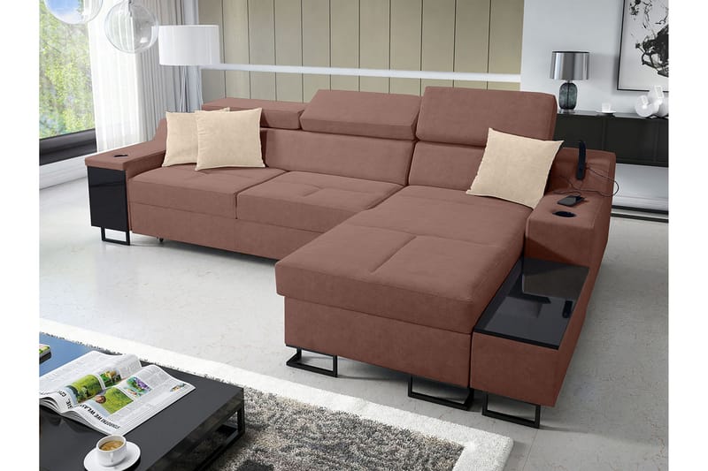 Kazumi Bäddsoffa m. Divan Förvaring 3-sits 226x127 Rosa - Rosa - Möbler - Vardagsrum - Bäddsoffor