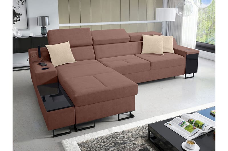 Kazumi Bäddsoffa m. Divan Förvaring 3-sits 226x127 Rosa - Rosa - Möbler - Vardagsrum - Bäddsoffor