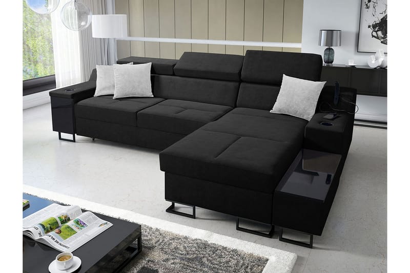 Kazumi Bäddsoffa m. Divan Förvaring 3-sits 226x127 Svart - Svart - Möbler - Vardagsrum - Bäddsoffor