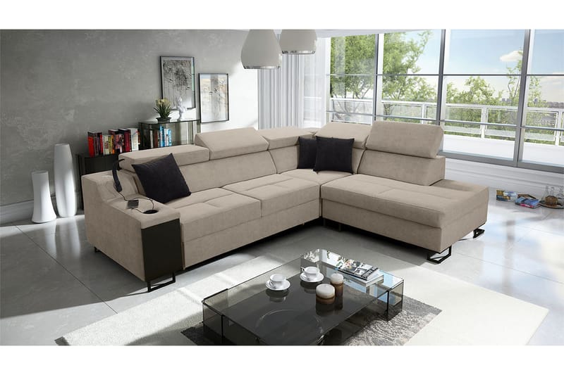 Kazumi Bäddsoffa m. Schäslong 3-sits 210x127 Beige - Beige - Möbler - Vardagsrum - Bäddsoffor