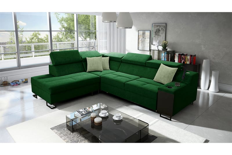 Kazumi Bäddsoffa m. Schäslong 3-sits 210x127 Grön - Grön - Möbler - Vardagsrum - Bäddsoffor