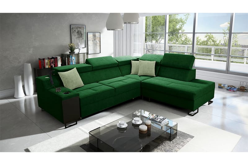 Kazumi Bäddsoffa m. Schäslong 3-sits 210x127 Grön - Grön - Möbler - Vardagsrum - Bäddsoffor