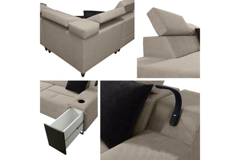 Kazumi Bäddsoffa m. Schäslong 3-sits 210x127 Rosa - Rosa - Möbler - Vardagsrum - Bäddsoffor