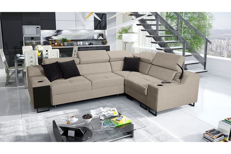 Kazumi Hörnbäddsoffa 4-sits 210x127 Beige - Beige - Möbler - Vardagsrum - Bäddsoffor - Hörnbäddsoffa