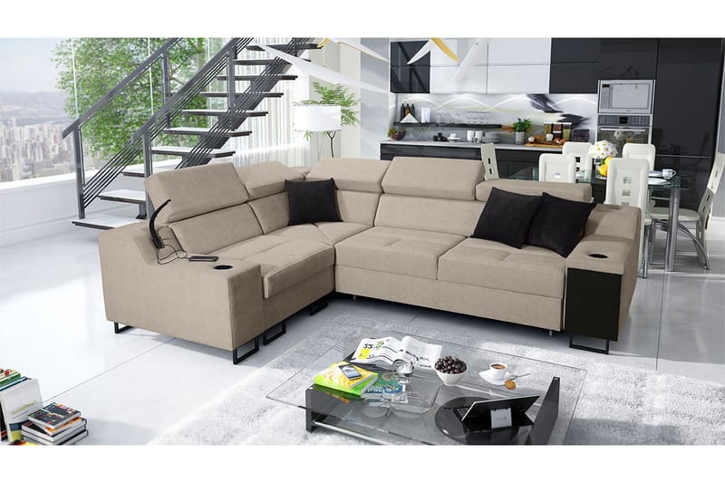 Kazumi Hörnbäddsoffa 4-sits 210x127 Beige - Beige - Möbler - Vardagsrum - Bäddsoffor - Hörnbäddsoffa