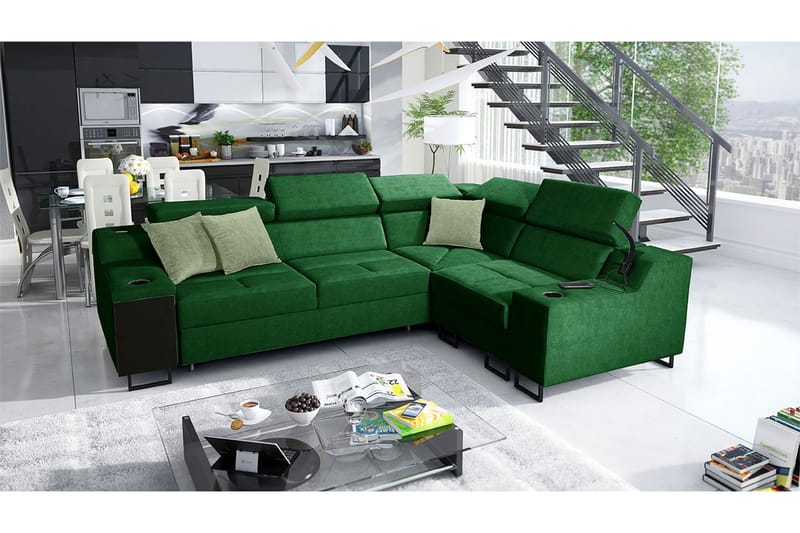 Kazumi Hörnbäddsoffa 4-sits 210x127 Grön - Grön - Möbler - Vardagsrum - Bäddsoffor - Hörnbäddsoffa