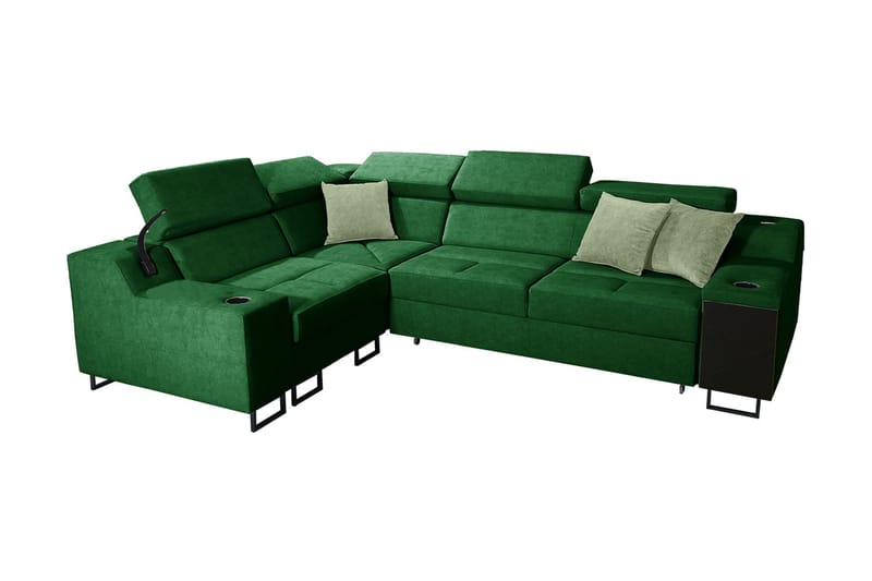 Kazumi Hörnbäddsoffa 4-sits 210x127 Grön - Grön - Möbler - Vardagsrum - Bäddsoffor - Hörnbäddsoffa