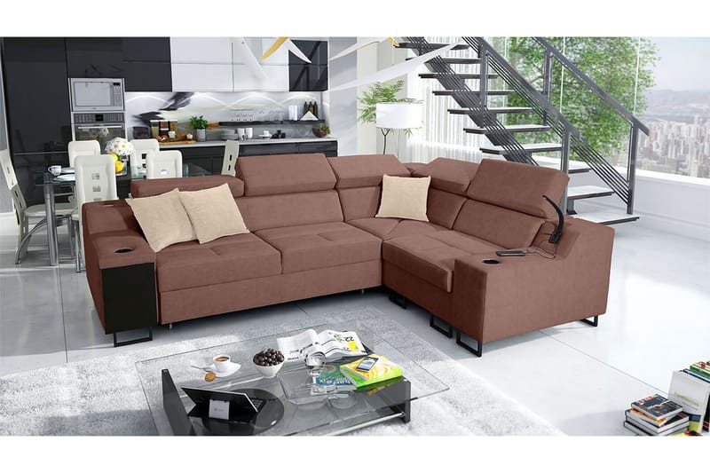 Kazumi Hörnbäddsoffa 4-sits 210x127 Rosa - Rosa - Möbler - Vardagsrum - Bäddsoffor - Hörnbäddsoffa