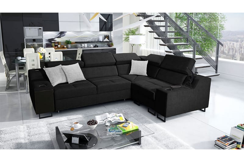 Kazumi Hörnbäddsoffa 4-sits 210x127 Svart - Svart - Möbler - Vardagsrum - Bäddsoffor - Hörnbäddsoffa