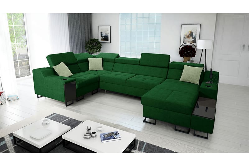 Kazumi Hörnbäddsoffa m. Divan 5-sits 268x127 Grön - Grön - Möbler - Vardagsrum - Bäddsoffor - Hörnbäddsoffa