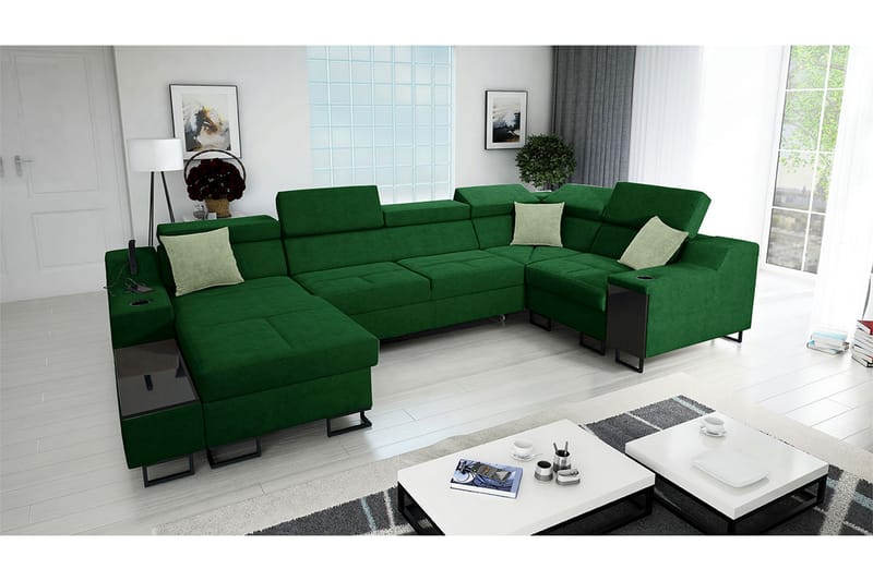 Kazumi Hörnbäddsoffa m. Divan 5-sits 268x127 Grön - Grön - Möbler - Vardagsrum - Bäddsoffor - Hörnbäddsoffa