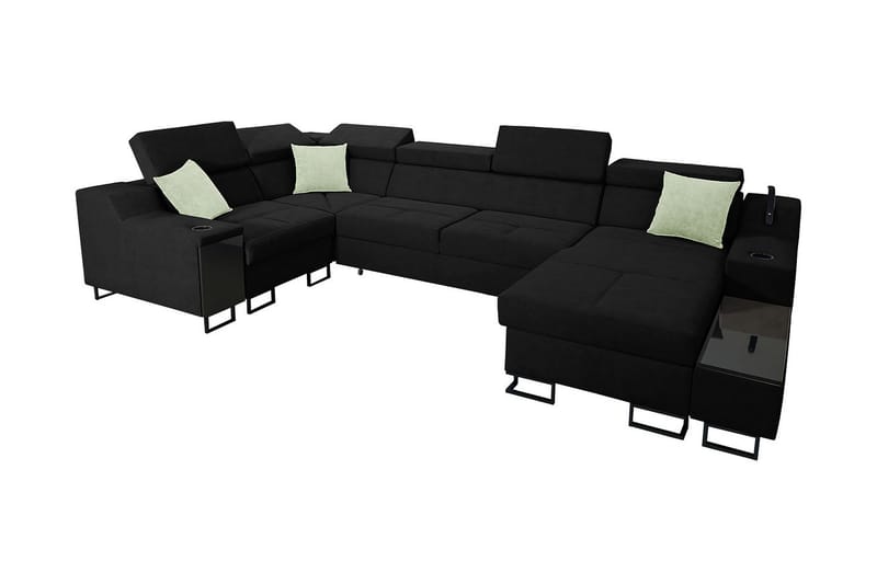 Kazumi Hörnbäddsoffa m. Divan 5-sits 268x127 Svart - Svart - Möbler - Vardagsrum - Bäddsoffor - Hörnbäddsoffa