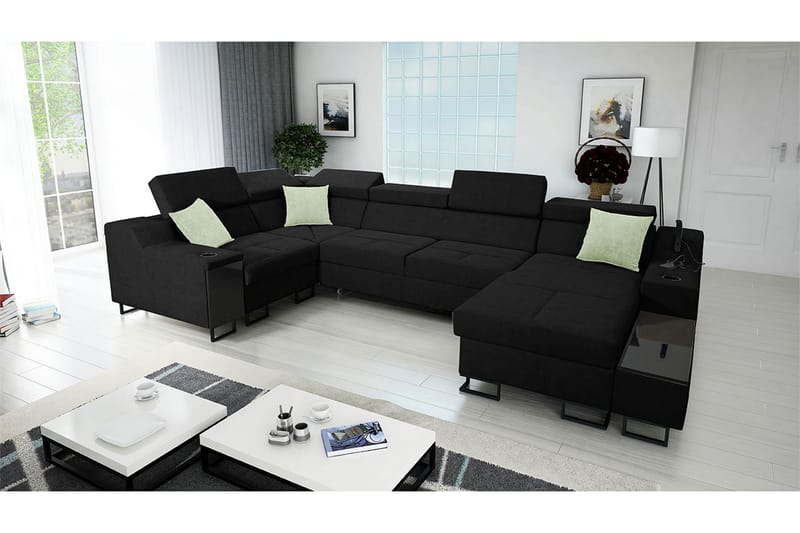 Kazumi Hörnbäddsoffa m. Divan 5-sits 268x127 Svart - Svart - Möbler - Vardagsrum - Bäddsoffor - Hörnbäddsoffa