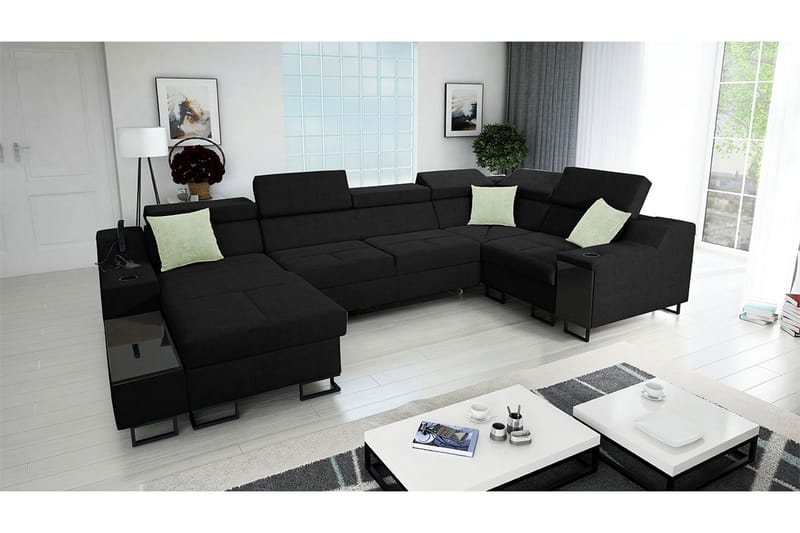 Kazumi Hörnbäddsoffa m. Divan 5-sits 268x127 Svart - Svart - Möbler - Vardagsrum - Bäddsoffor - Hörnbäddsoffa