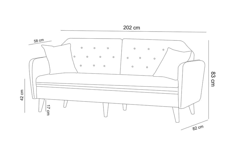Keena Rektangulär Längsbäddad Bäddsoffa 82x202 cm i Tyg - Grå - Möbler - Vardagsrum - Bäddsoffor