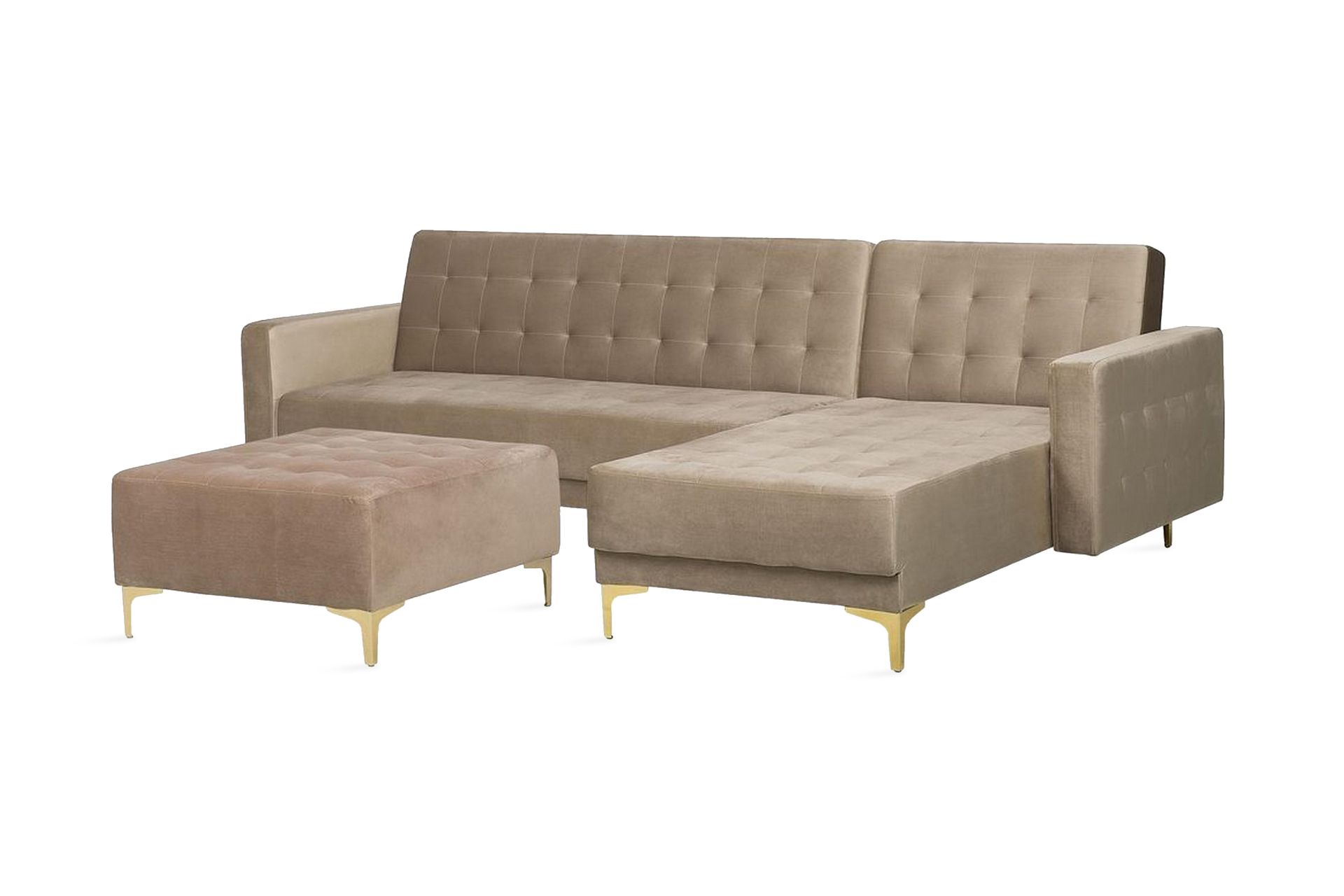 KIEFF Hörnbäddsoffa med Fotpall Sammet Beige - Möbler - Vardagsrum - Bäddsoffor