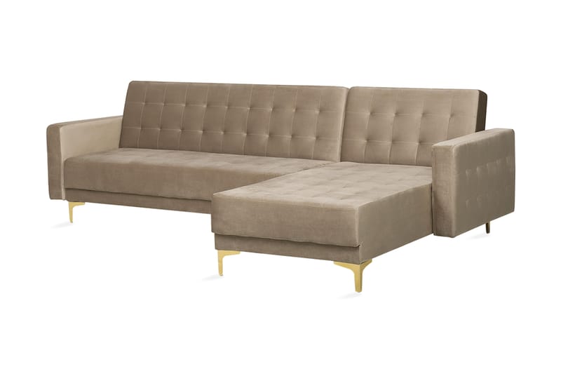 KIEFF Hörnbäddsoffa Vänster Sammet Beige - Möbler - Vardagsrum - Bäddsoffor