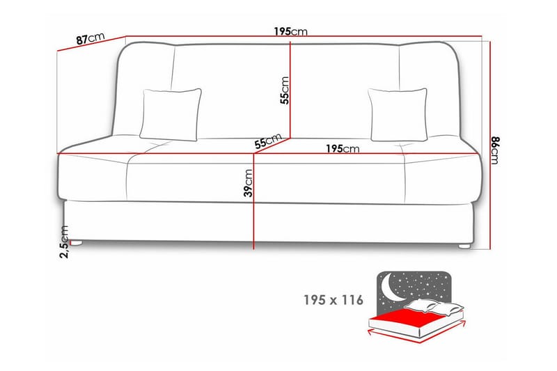 Kintore 2-sits Bäddsoffa Grå - Bäddsoffor - 2-sits bäddsoffa