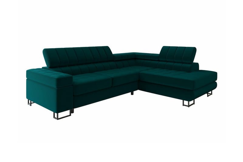 Kintore 3-sits Höger Hörnbäddsoffa 123x192 cm med Förvaring i Sammet - Mörkgrön - Möbler - Vardagsrum - Bäddsoffor