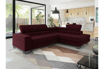 Kintore 3-sits Höger Hörnbäddsoffa 123x192 cm med Förvaring i Sammet - Röd - Möbler - Vardagsrum - Bäddsoffor
