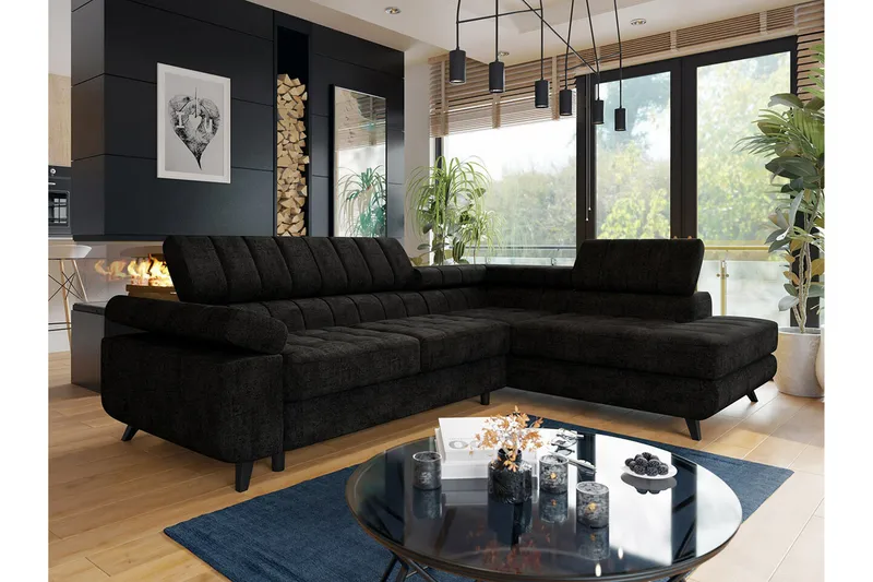 Kintore 3-sits Hörnbäddsoffa Black - Möbler - Vardagsrum - Bäddsoffor - Hörnbäddsoffa