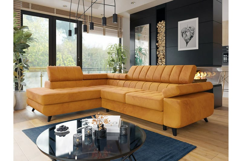 Kintore 3-sits Hörnbäddsoffa Gul - Möbler - Vardagsrum - Bäddsoffor - Hörnbäddsoffa