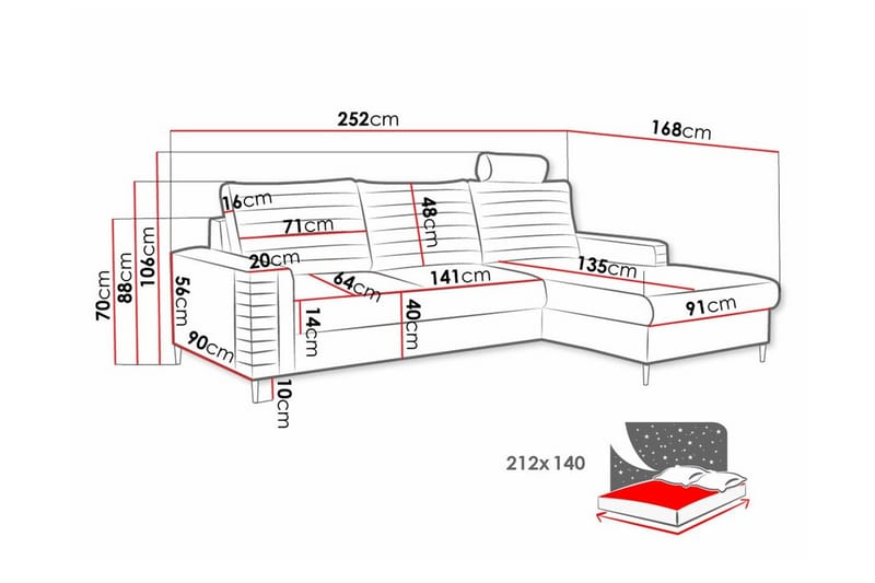 Kintore 3-sits Hörnbäddsoffa Gul - Möbler - Vardagsrum - Bäddsoffor - Hörnbäddsoffa