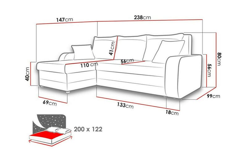 Kintore 3-sits Hörnbäddsoffa Ljusgrå - Hörnbäddsoffa - Bäddsoffor