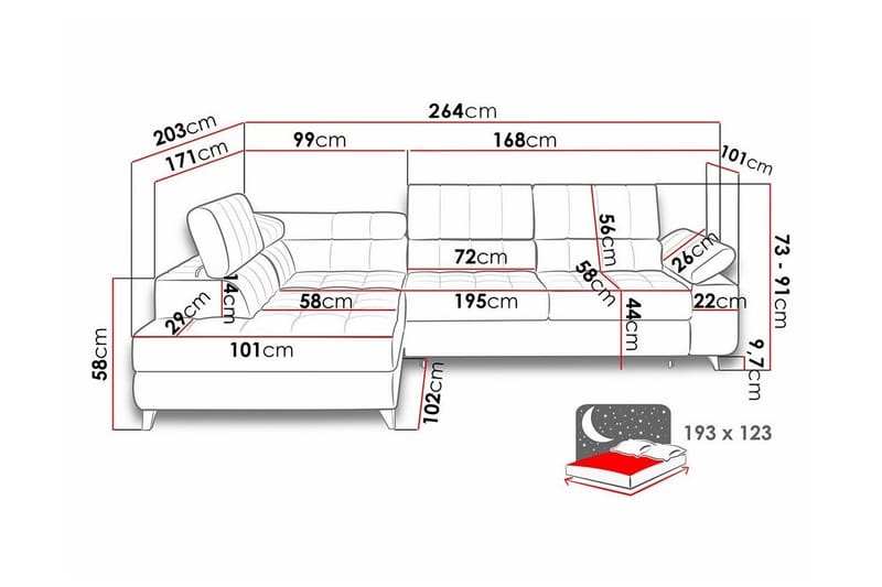 Kintore 3-sits Hörnbäddsoffa Ljusrosa - Möbler - Vardagsrum - Bäddsoffor - Hörnbäddsoffa