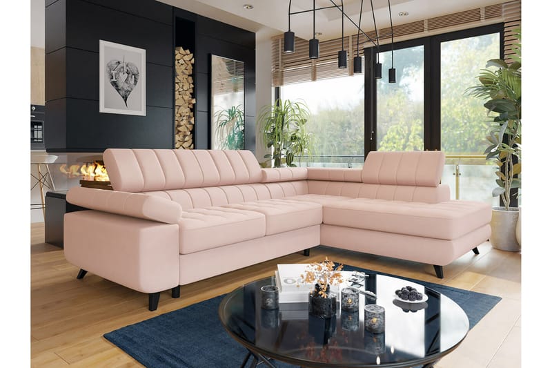 Kintore 3-sits Hörnbäddsoffa Ljusrosa - Möbler - Vardagsrum - Bäddsoffor - Hörnbäddsoffa