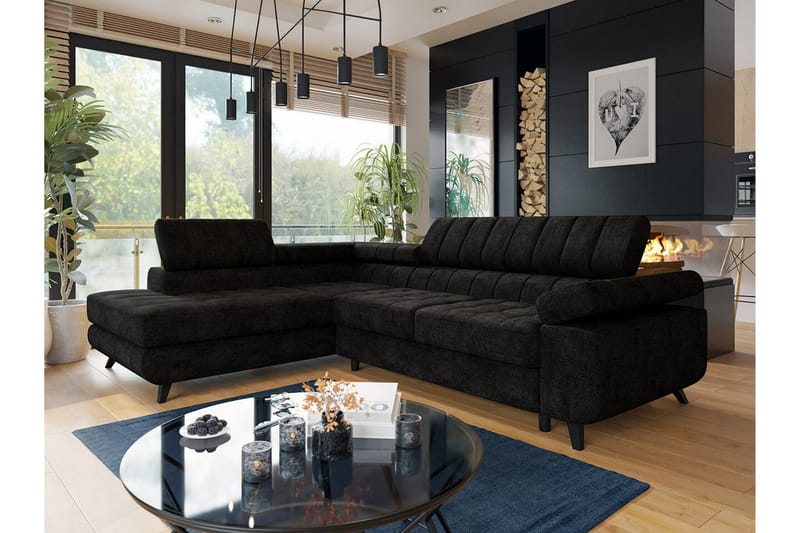 Kintore 3-sits Hörnbäddsoffa NO_BRAND Black - Möbler - Vardagsrum - Bäddsoffor - Hörnbäddsoffa