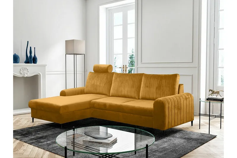 Kintore 3-sits Hörnbäddsoffa NO_BRAND Yellow - Möbler - Vardagsrum - Bäddsoffor - Hörnbäddsoffa