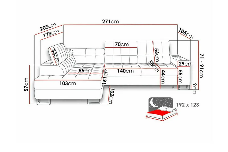 Kintore 3-sits Hörnbäddsoffa Red - Möbler - Vardagsrum - Bäddsoffor - Hörnbäddsoffa