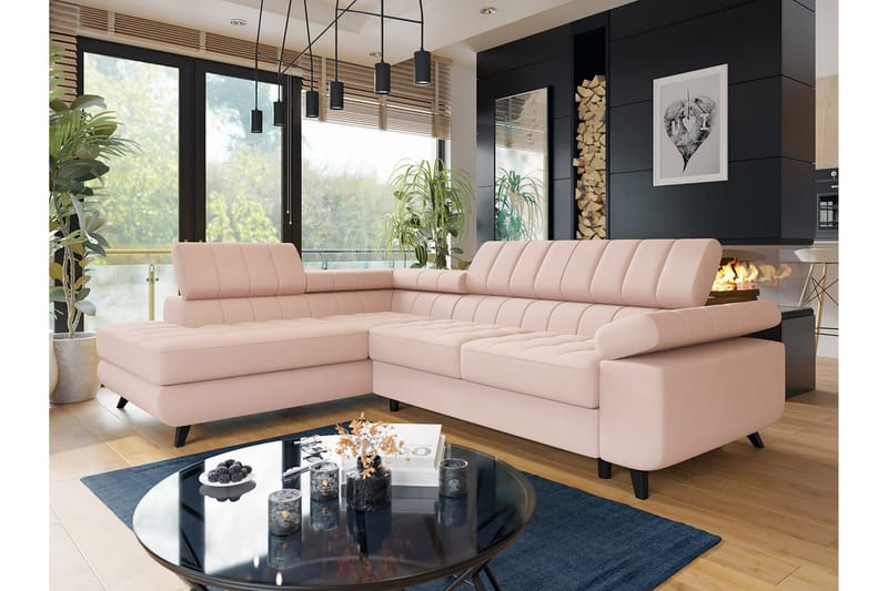 Kintore 3-sits Hörnbäddsoffa Rosa - Möbler - Vardagsrum - Bäddsoffor - Hörnbäddsoffa