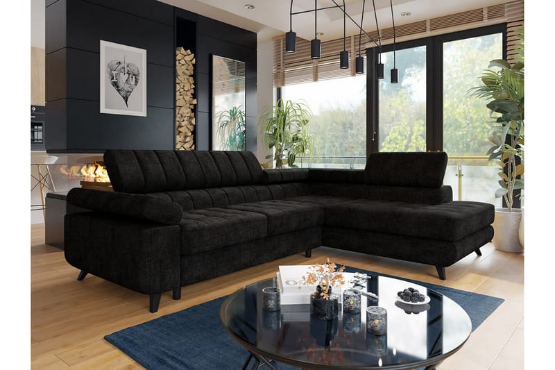 Kintore 3-sits Hörnbäddsoffa Svart - Möbler - Vardagsrum - Bäddsoffor - Hörnbäddsoffa