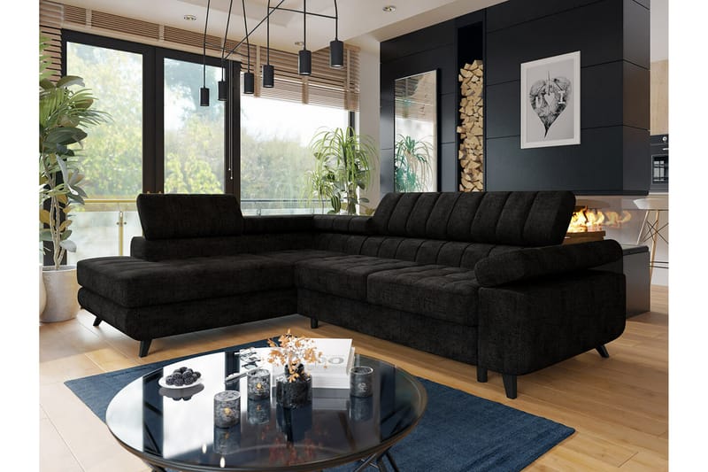 Kintore 3-sits Hörnbäddsoffa Svart - Möbler - Vardagsrum - Bäddsoffor - Hörnbäddsoffa