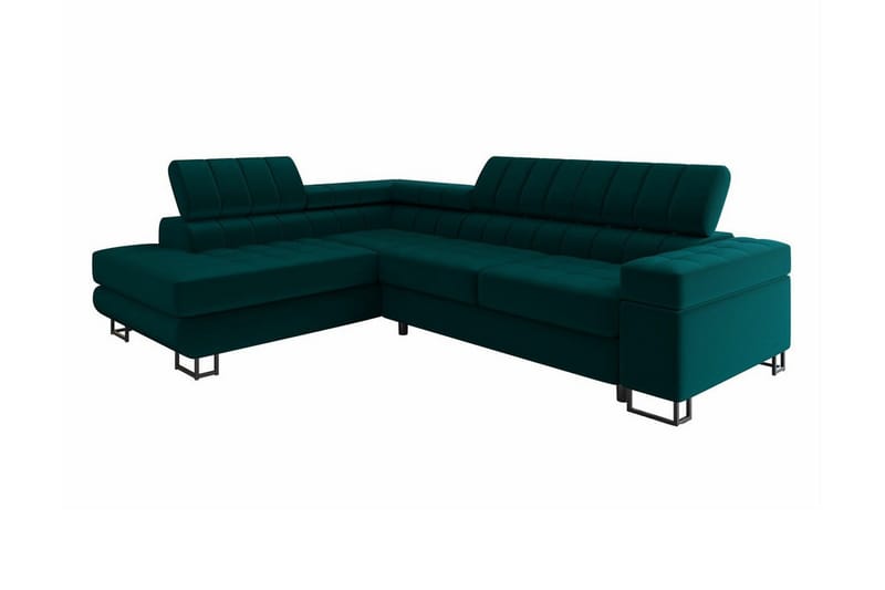Kintore 3-sits Vänster Hörnbäddsoffa 123x192 cm med Förvaring i Sammet, Grön