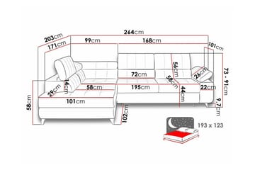 Kintore 3-sits Vänster Hörnbäddsoffa 123x193 cm med Förvaring i Tyg - Gul - Möbler - Vardagsrum - Bäddsoffor