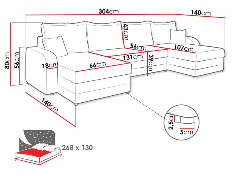 Kintore 4-sits Hörnbäddsoffa Black/Grey - Möbler - Vardagsrum - Bäddsoffor - U bäddsoffa