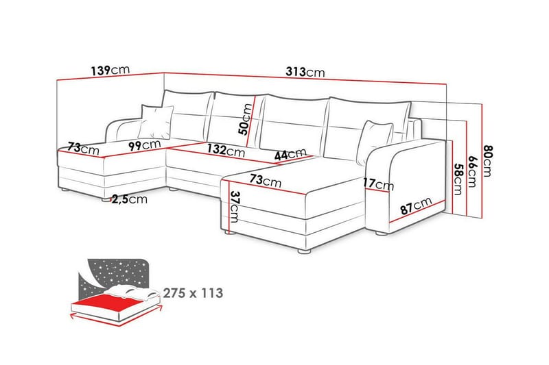 Kintore 4-sits Hörnbäddsoffa Dark grey - Möbler - Vardagsrum - Bäddsoffor - U bäddsoffa